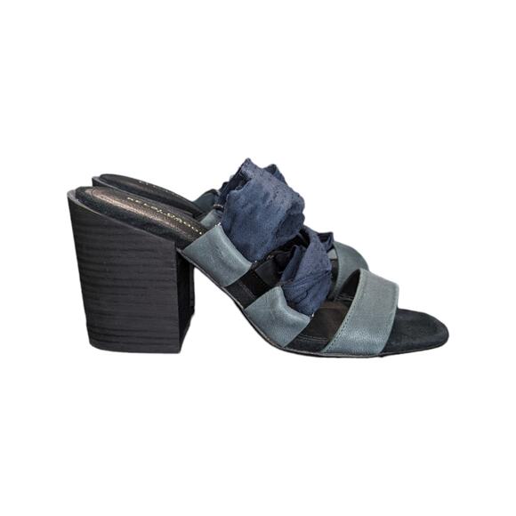 Kelsi Dagger Brooklyn Monaco Sandal Black Blue Fabric Block Heels Slip On 7.5. - Picture 3 of 7